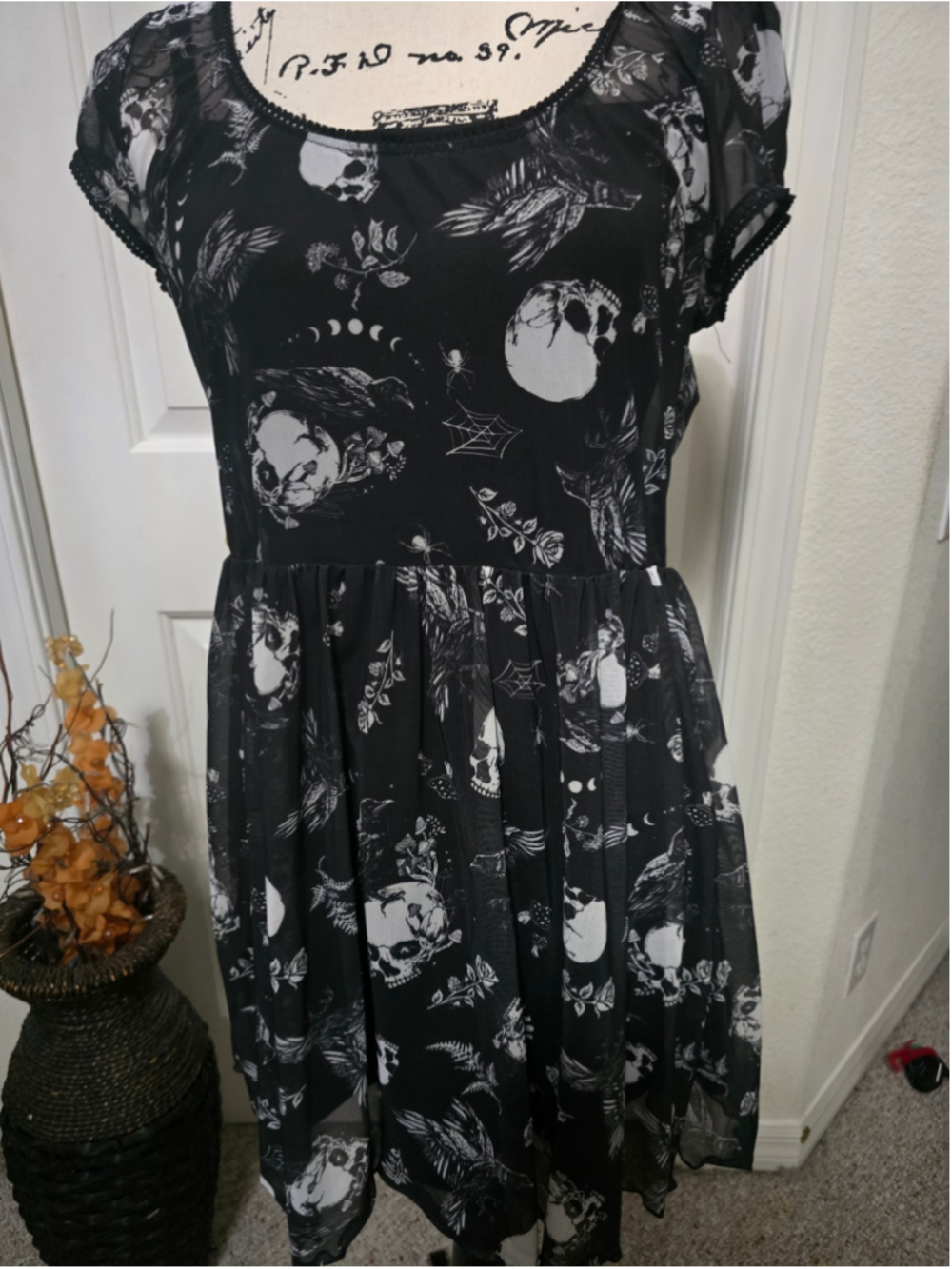 Midnight Hour Sheer Skull Babydoll Dress Size XL NWT